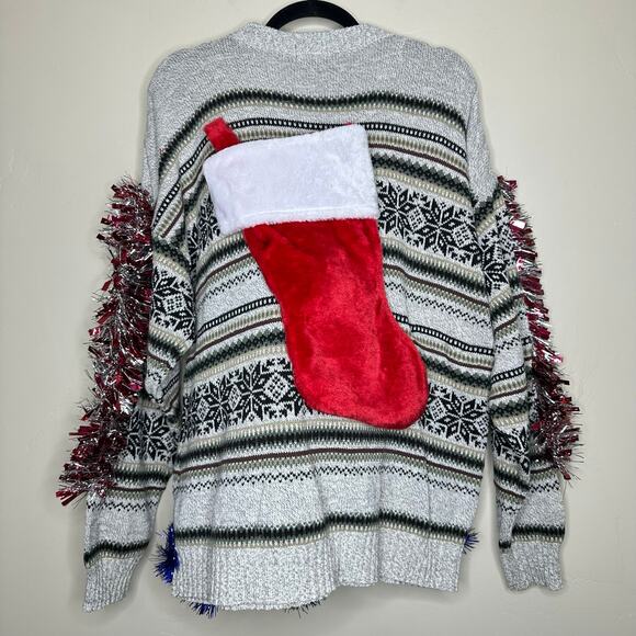 Ugly Christmas Sweater Singing Rudolph LIGHTS UP Tinsel Xmas Party Winner Sz XL - Picture 3 of 5